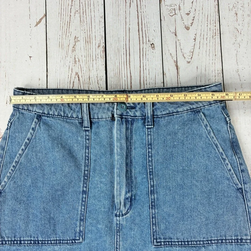 Vans Womens Light Wash Denim Midi Skirt Blue Carpenter Pocket Slit Size 29